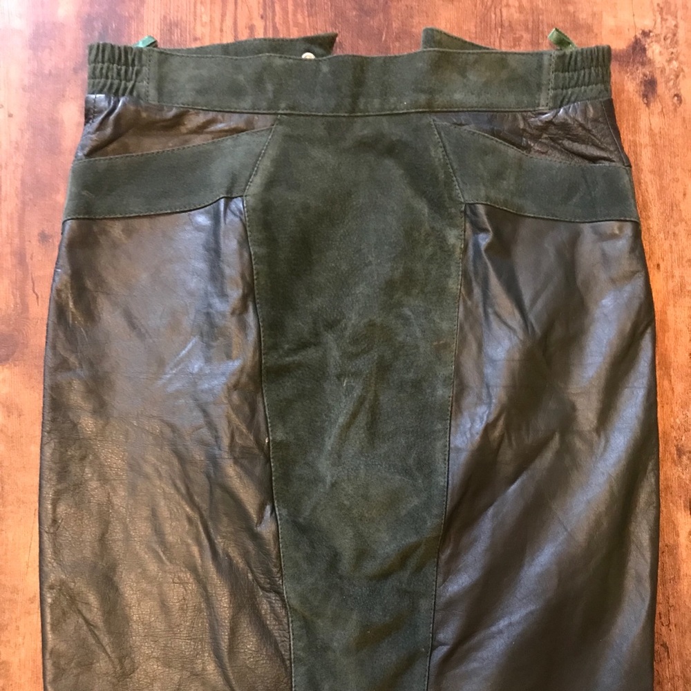 Two-Tone Green Leather Pencil Skirt